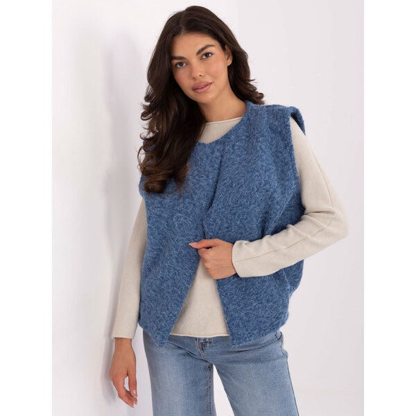 RUE PARIS Modrá dámska pletená vesta s vreckami IT-KZ-FL9622.29P-blue 66150295