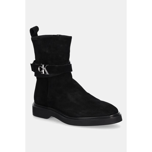 Semišové topánky Calvin Klein ANKLE BOOT W/ METAL LOGO SUE 65535420