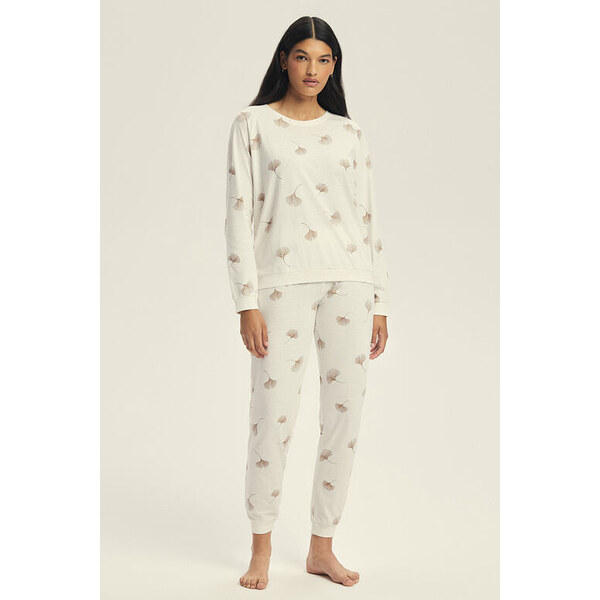 Esotiq Dámske pyžamo Cervia dlhé ecru s gingkom 65240715