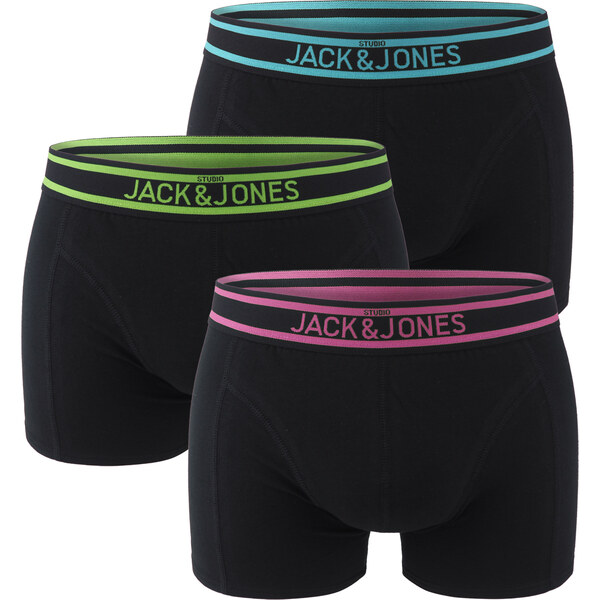 JACK & JONES - boxerky 3PACK Jacglow black with happy color waist - 65504196
