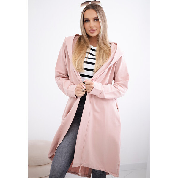 Kesi Púdrový dámsky ležérny kardigán s kapucňou a potlačou na chrbte 65534774