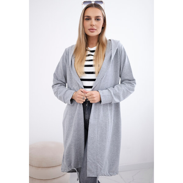 Kesi Sivý dámsky ležérny kardigan s kapucňou a potlačou na chrbte 65534772