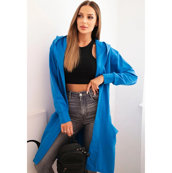 Kesi Modrý dámsky asymetrický kardigán s potlačou na chrbte 65534781