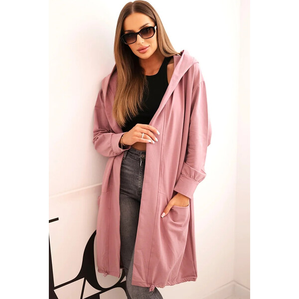 Kesi Ružový dámsky asymetrický kardigán s potlačou na chrbte 65534784