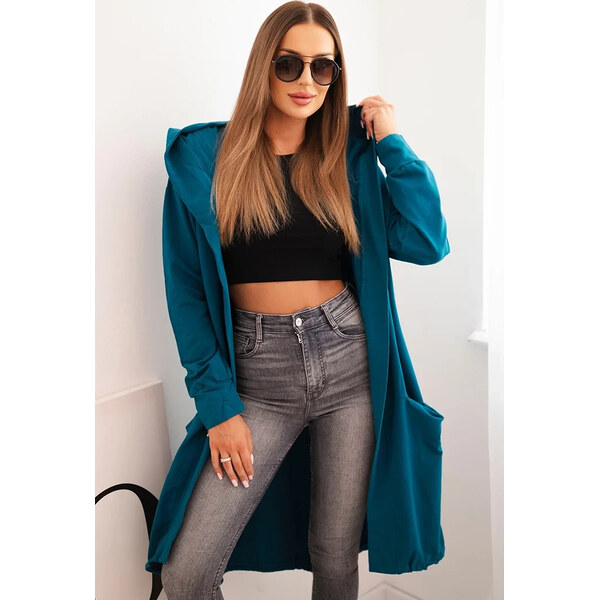 Kesi Tmavomodrý dámsky asymetrický kardigán s potlačou na chrbte 65534782