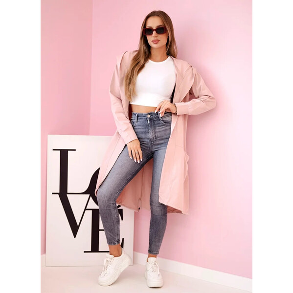 Kesi Púdrový dámsky asymetrický kardigán s potlačou na chrbte 65534787