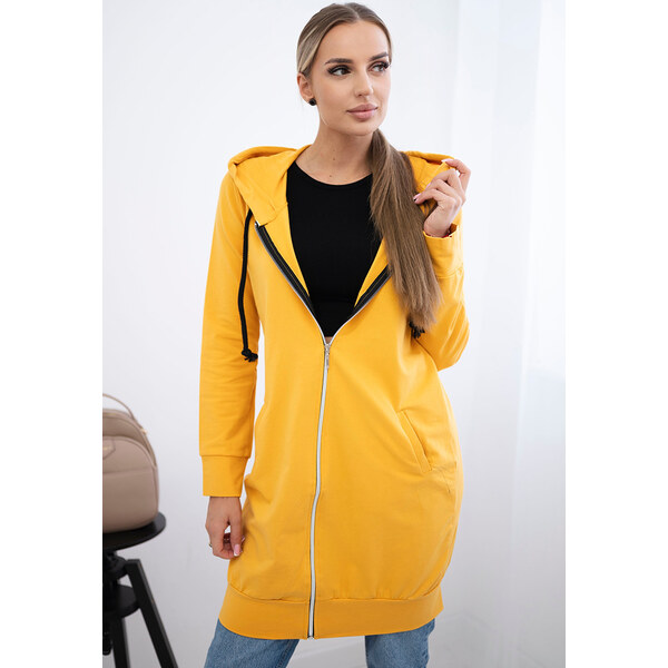 Kesi Horčicová dámska pohodlná dlhá mikina na zips s kapucňou 65534795