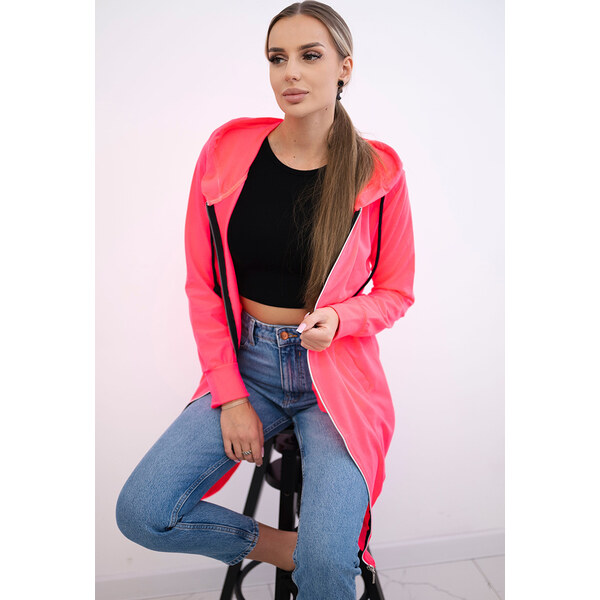 Kesi Neónovo ružová dámska pohodlná dlhá mikina na zips s kapucňou 65534799