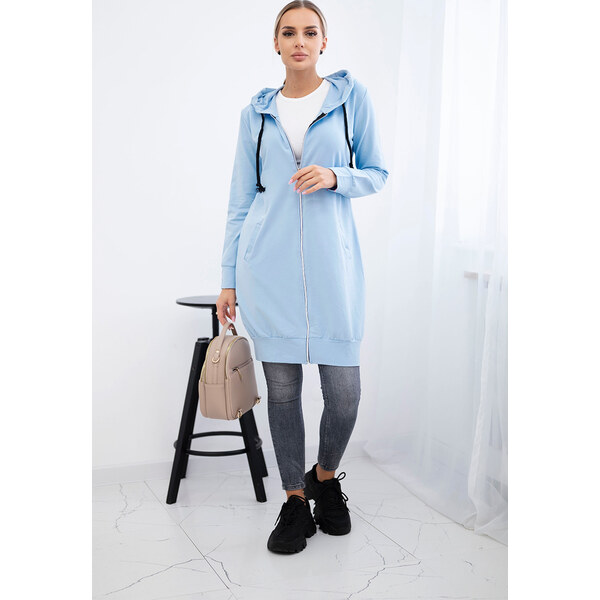Kesi Svetlomodrá dámska pohodlná dlhá mikina na zips s kapucňou 65534806