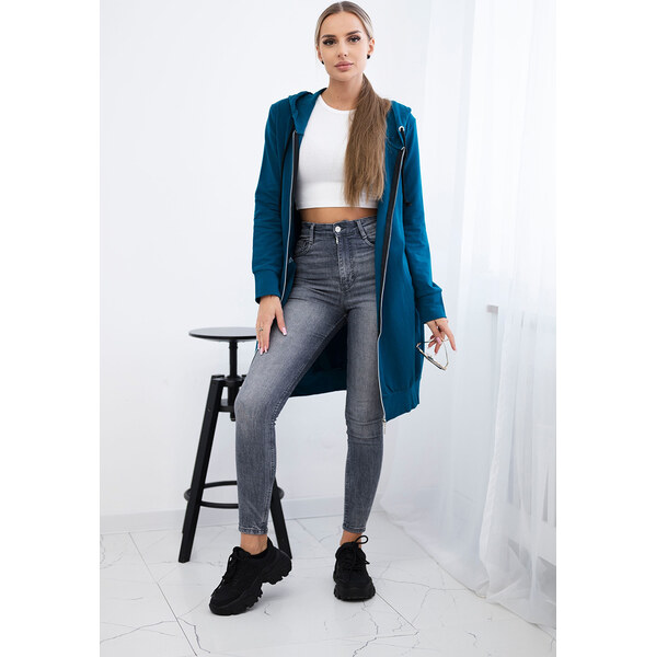 Kesi Tmavomodrá dámska pohodlná dlhá mikina na zips s kapucňou 65534807