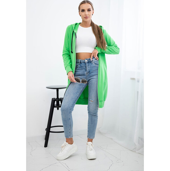 Kesi Svetlozelená dámska pohodlná dlhá mikina na zips s kapucňou 65534808