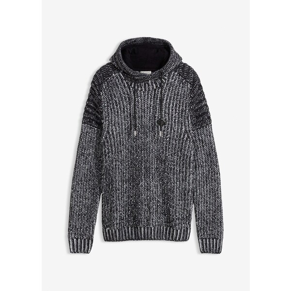 bonprix Pulóver s kapucňou a motorkárskymi detailmi, farba čierna 58272153