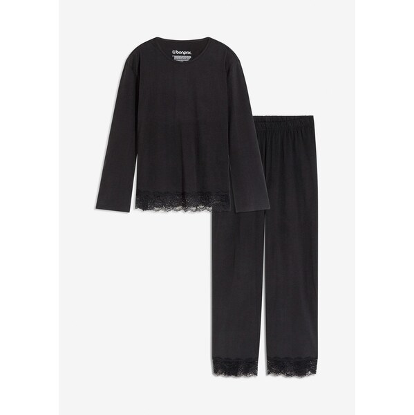 bonprix Pyžamo s jemnou čipkou, farba čierna 65531244
