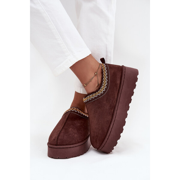 Boto Nízke dámske snehule s výšivkou na platforme čokoládové Taliah 65540682