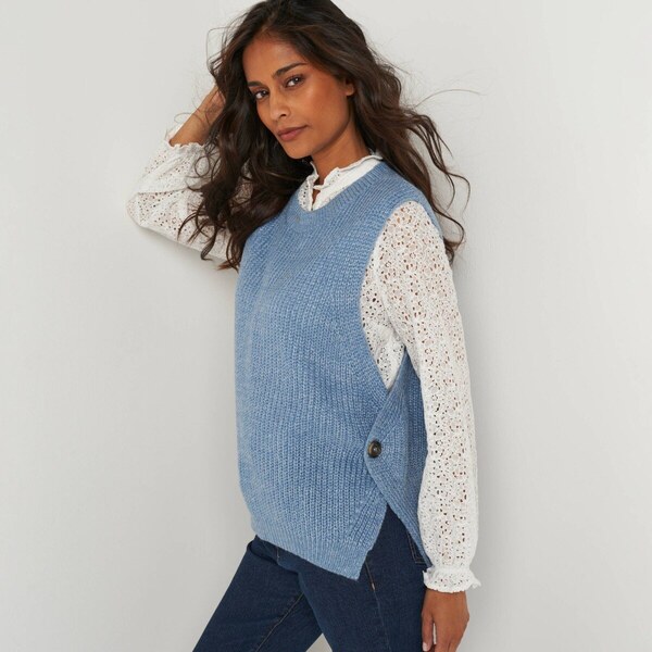 Vesta so zapínaním na gombík modrý melír 050 Blancheporte 65543235