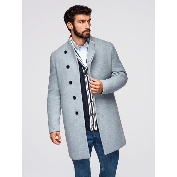 Ombre Mens coat with high collar and asymmetrical fastening - grey 65501859