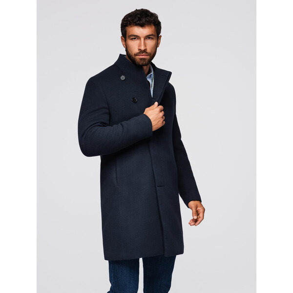 Ombre Mens coat with asymmetrical fastening and high collar - navy 65501859
