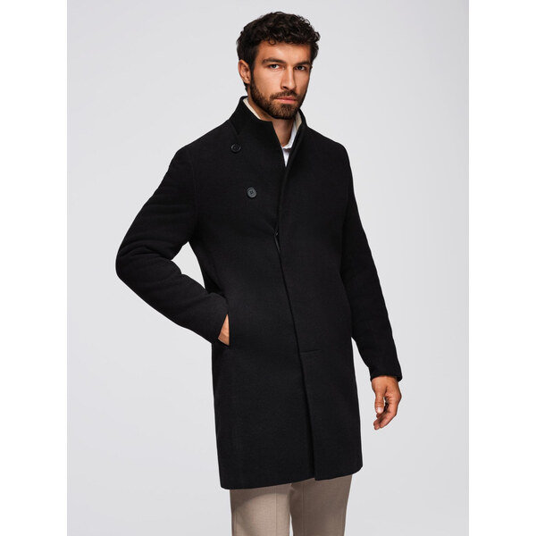 Ombre Mens coat with high collar and asymmetrical fastening - black 65544895