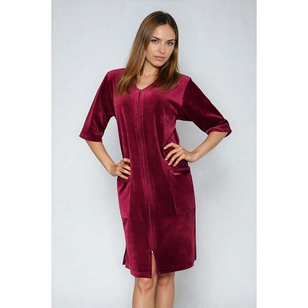 Wanmar Velúrový župan so zipsom vínový 5536346