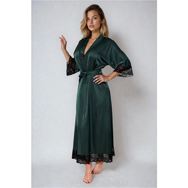 Kalimo Dlhý saténový župan Sumatra zelený 46997832