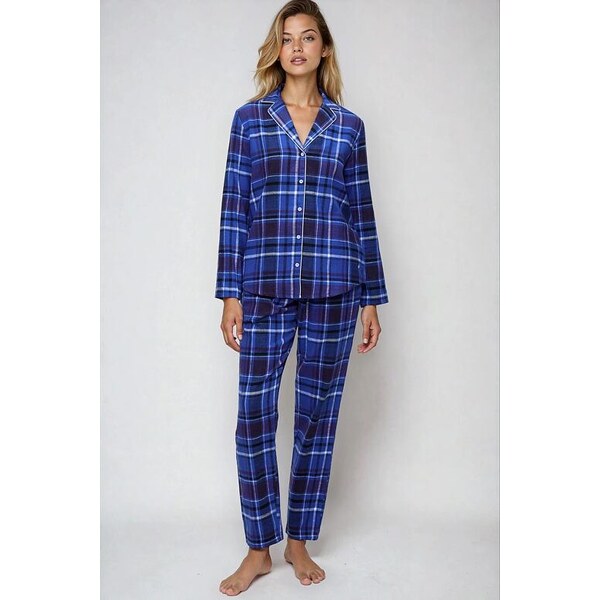 Dámske flanelové organic pyžamo Triumph Boyfriend Fit modré káro 65044377