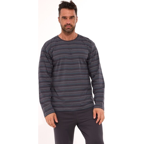 Cornette Tmavosivé pánske dlhé pyžamo s pruhovým tričkom Various 138 65558208