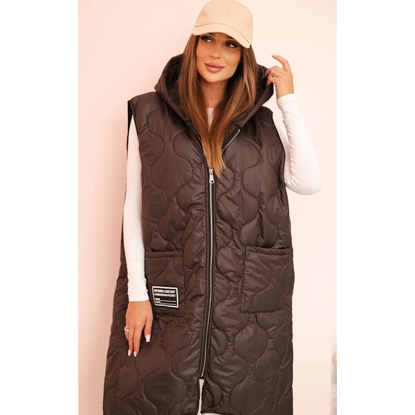 Kesi Hnedá dámska oversize prešívaná vesta s kapucňou na zips 65558235