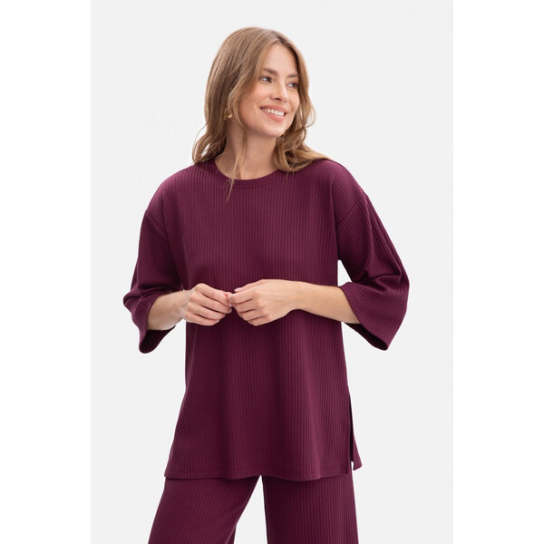 BeWear B301 Rebrovaný pletený top - slivka 65574451