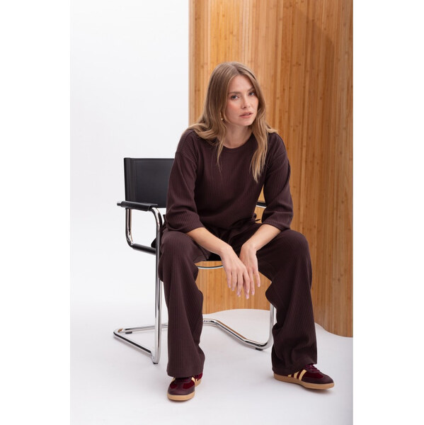 BeWear B301 Rebrovaný pletený top - tmavá čokoláda 65574454