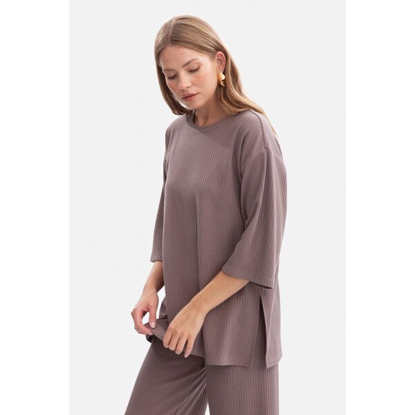 BeWear B301 Rebrovaný pletený top - kakaový 65574455