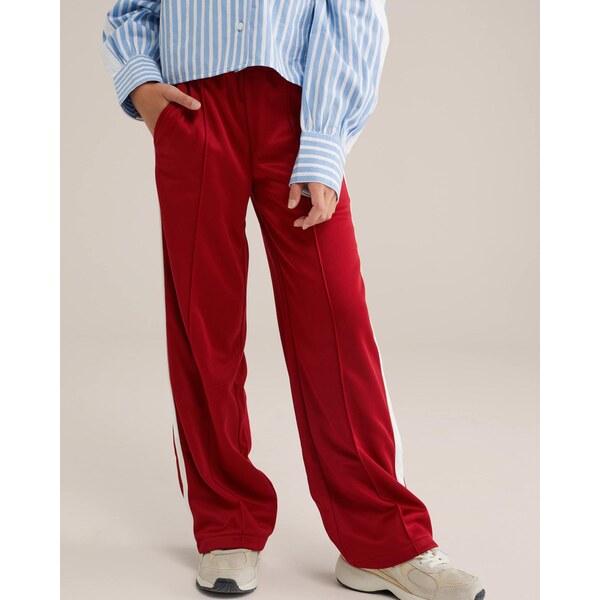 WE Fashion Nohavice vínovo červená / biela 65887044