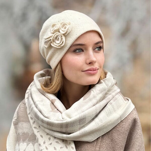 Krumlovanka Dámska krémová zimná čiapka z 100% vlny Woolmark W-0079 65578645