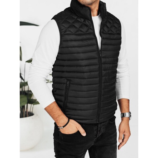 Dstreet Moderná čierna pánska vesta bez kapucne 65588397
