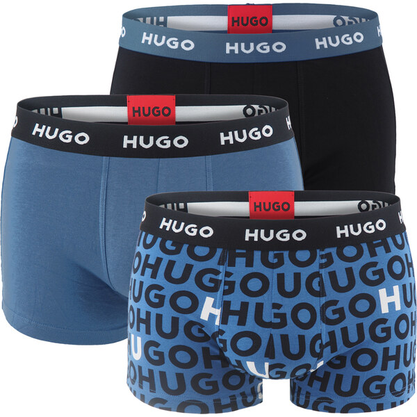 HUGO - boxerky 3PACK cotton stretch modern dark blue color / logo HUGO 65589518