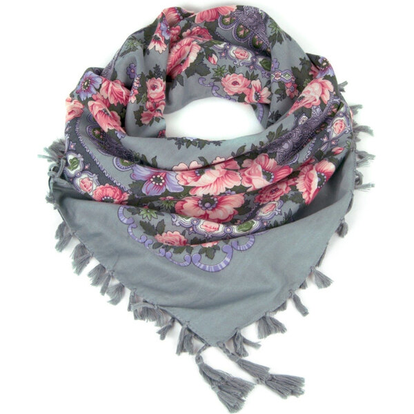 ArtOfPolo Folková šatka s kvetmi 100cm Šedá 65222209