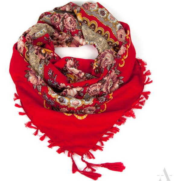 ArtOfPolo Folková šatka s kvetmi 100cm Červená 65222210