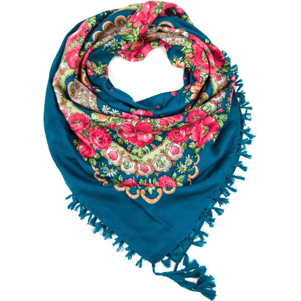 ArtOfPolo Folková šatka s kvetmi 100cm Modrá 65222211