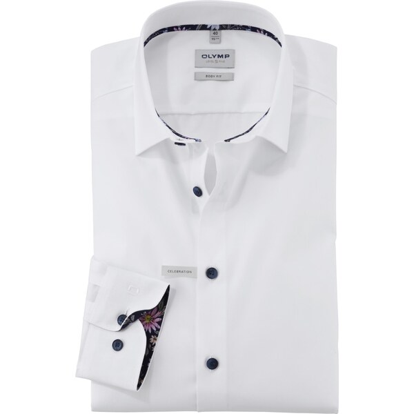 Pánska biela bavlnená košeľa celebration s podšitím OLYMP body fit 63869972
