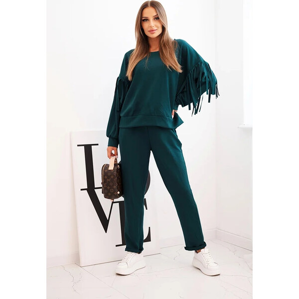 Kesi Smaragdová dámska viskózová tepláková súprava so strapcami na 65607026