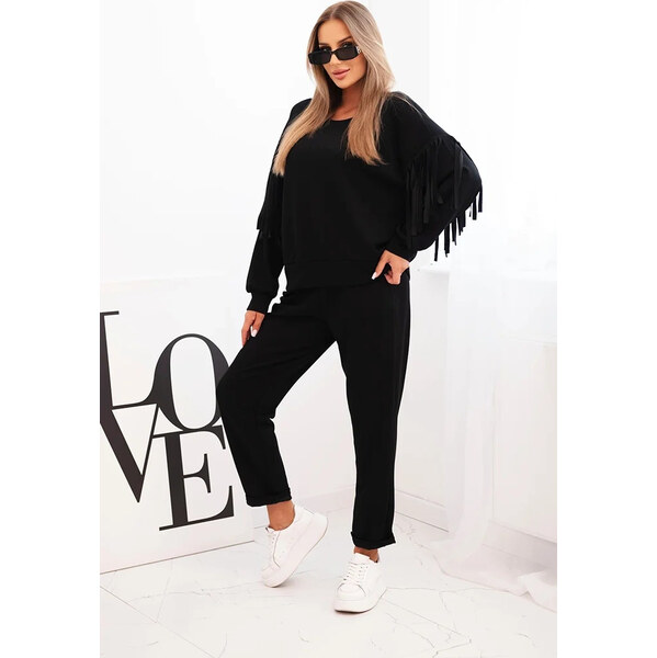 Kesi Čierna dámska viskózová tepláková súprava so strapcami na 65607025