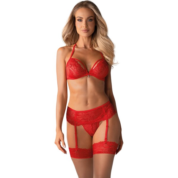 Obsessive 3-dielny luxusný komplet Hypnotic 838-SEG-3 červený, Farba 65605214