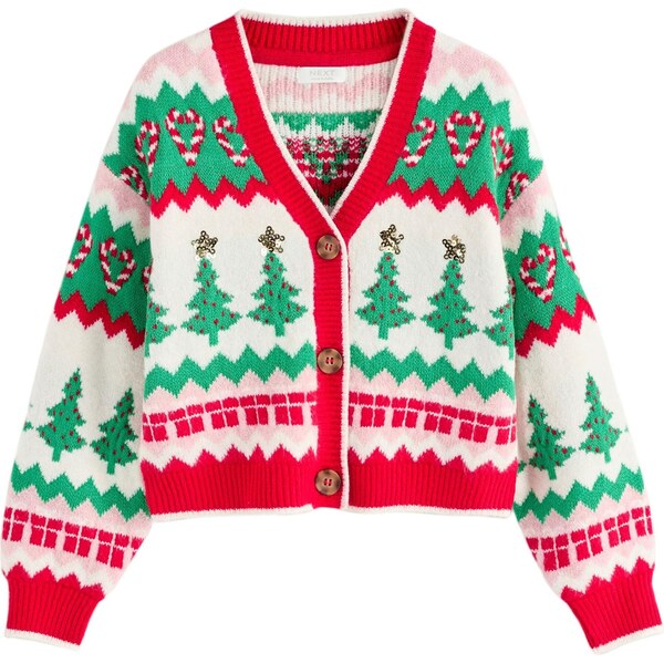 Next Kardigán Christmas Tree zlatá / zelená / červená / biela 65888801