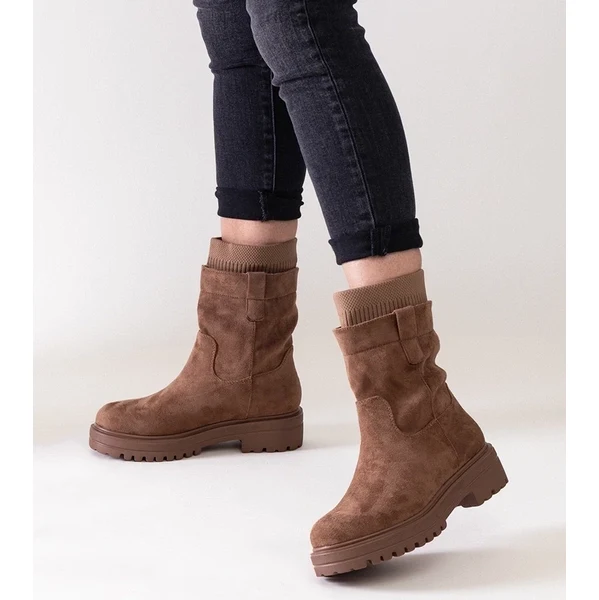 Gemre Wsúvané hnedé členkové topánky so ponožkou Ralia 65608267