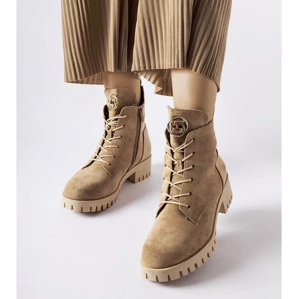 Gemre Béžové zateplené trapézy z eko-semišu Noha 65608280