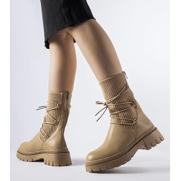 Gemre Beige ponožkové čižmy s viazaním Eliot 65608319