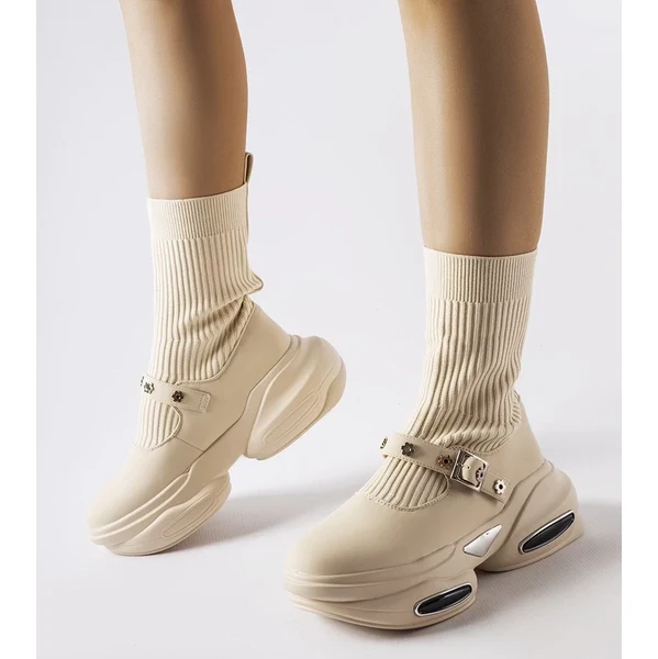 Gemre Krémové čižmy s ponožkovým vrchným dielom Ivana 65608324