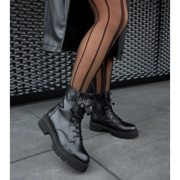 D/CEO Gemre Čierne kožené zateplené trapery Karino 65608357