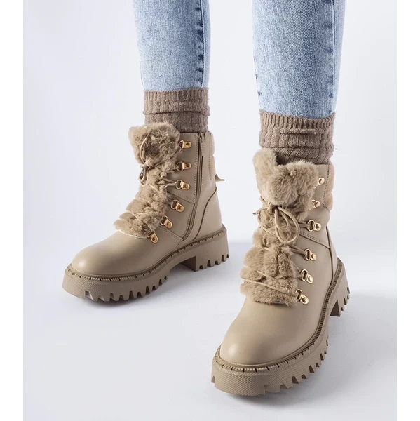 Gemre Béžové pracovné topánky s ozdobným kožúškom Quarto 65608394