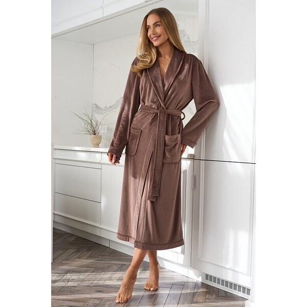 L&L Ľahký dámsky župan Aura hnedý dlhý 65609322