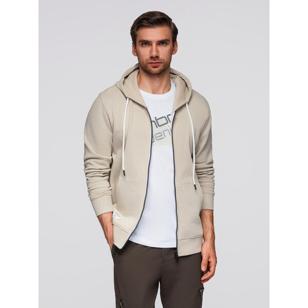 Ombre BASIC mens unbuttoned hooded sweatshirt - light beige 52491326